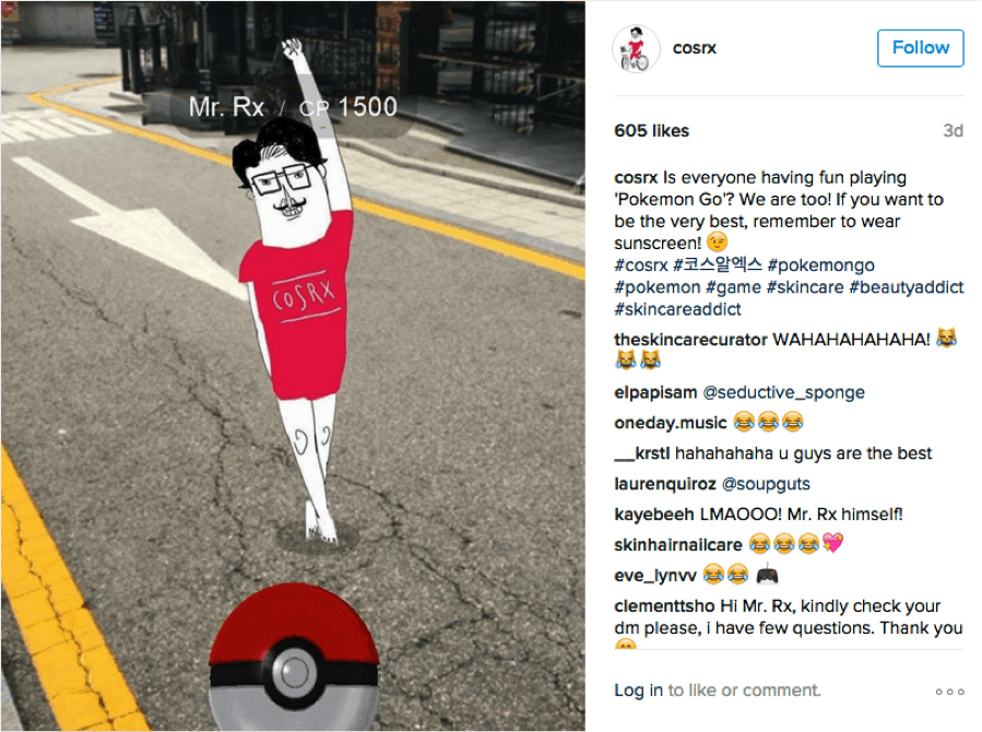 COSRXs Instagram used Pokémon Go to remind people to wear their sunscreen on hot summer days