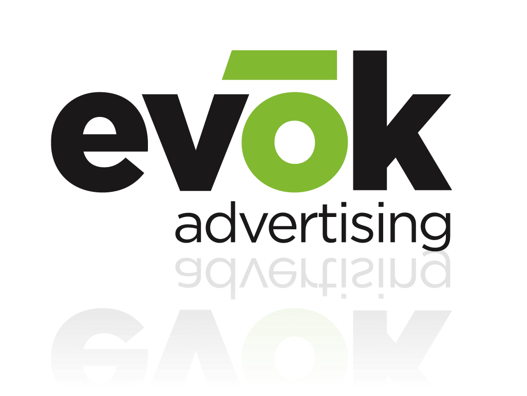 evok advertising logo with reflection effect