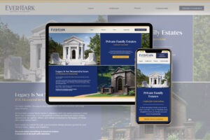 EvermarkSiteMock | Evok Advertising Responsive mockup showing Evermark Private Family Estates site on tablet and smartphone with mansion hero image and navigation bar